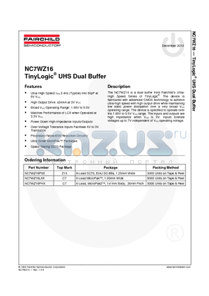 NC7WZ16P6X_10 datasheet - TinyLogic^ UHS Dual Buffer