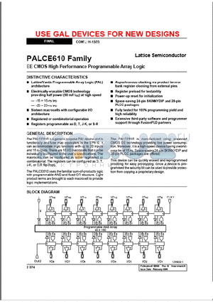 PALCE600 datasheet - USE GAL DEVICES FOR NEW DESIGNS