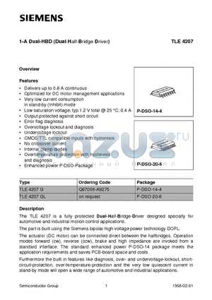 Q67006-A9275 datasheet - 1-A Dual-HBD (Dual-Half-Bridge Driver)