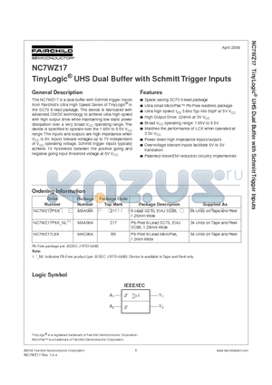 NC7WZ17 datasheet - TinyLogic UHS Dual Buffer with Schmitt Trigger Inputs