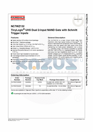 NC7WZ132K8X_08 datasheet - TinyLogic UHS Dual 2-Input NAND Gate with Schmitt Trigger Inputs