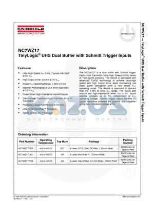 NC7WZ17FHX_12 datasheet - TinyLogic^ UHS Dual Buffer with Schmitt Trigger Inputs