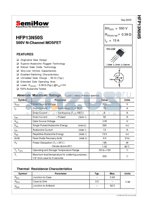 HFP13N50S datasheet - 500V N-Channel MOSFET