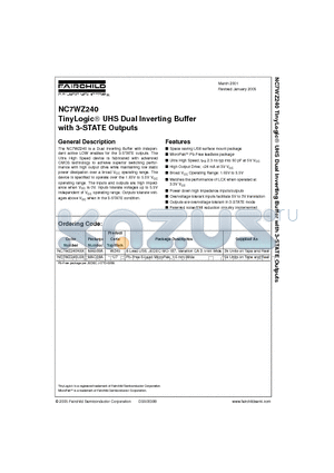 NC7WZ240 datasheet - TinyLogic. UHS Dual Inverting Buffer with 3-STATE Outputs