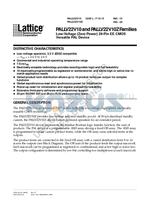 PALLV22V10-7JC datasheet - Low-Voltage Zero Power 24-Pin EE CMOS Versatile PAL Device