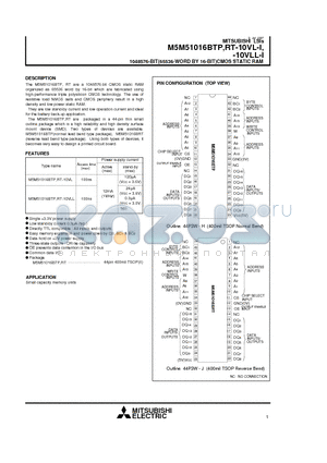 M5M51016BTP-10VL-I datasheet - 1048576-BIT(65536-WORD BY 16-BIT)CMOS STATIC RAM