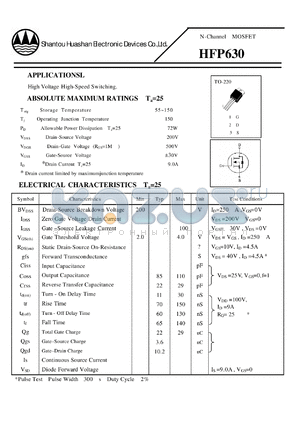 HFP630 datasheet - N-Channel MOSFET