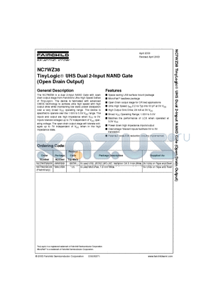 NC7WZ38L8X datasheet - TinyLogic UHS Dual 2-Input NAND Gate