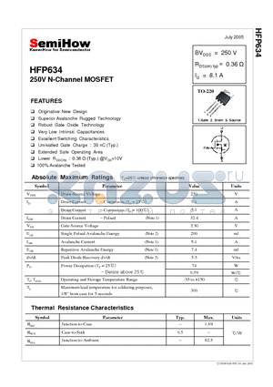 HFP634 datasheet - 250V N-Channel MOSFET