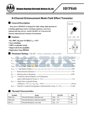 HFP840 datasheet - N-Channel Enhancement Mode Field Effect Transistor