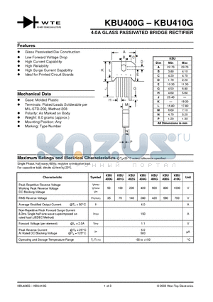 KBU400G datasheet - 4.0A GLASS PASSIVATED BRIDGE RECTIFIER