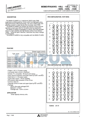 M5M51R16AWG-12HI datasheet - 1048576-BIT(65536-WORD BY 16-BIT)CMOS STATIC RAM