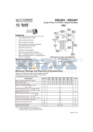 KBU401 datasheet - Single Phase 4.0 AMPS. Bridge Rectifiers