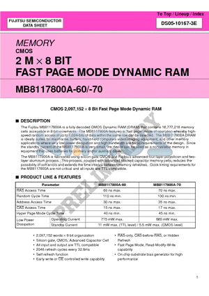 MB8117800A-70 datasheet - 2 M X 8 BIT FAST PAGE MODE DYNAMIC RAM