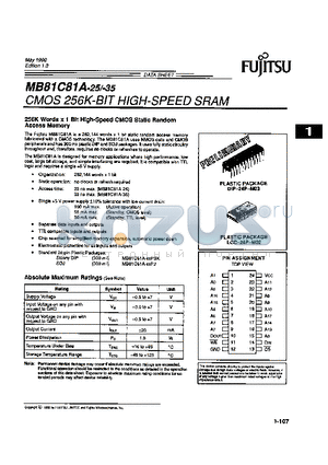 MB81C81A datasheet - CMOS 256K-BIT HIGH-SPEED SRAM