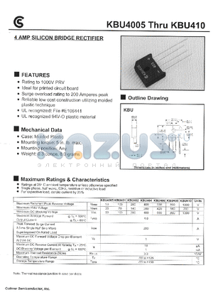 KBU402 datasheet - 4 AMP SILICON BRIDGE RECTIFIER