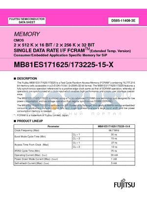 MB81ES171625 datasheet - SINGLE DATA RATE I/F FCRAM Consumer/Embedded Application Specific Memory for SiP