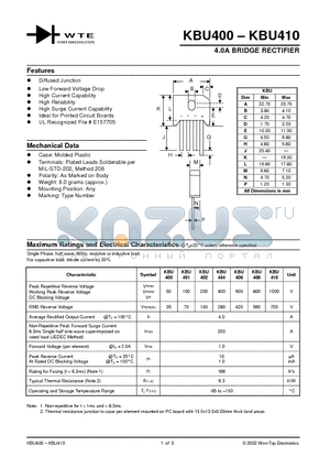 KBU402 datasheet - 4.0A BRIDGE RECTIFIER