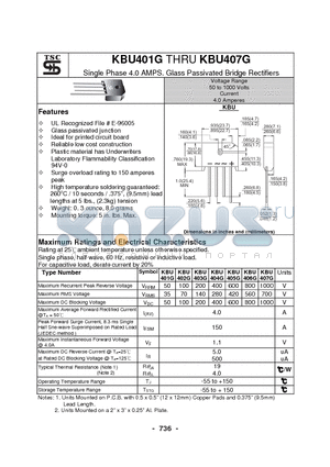 KBU404G datasheet - Single Phase 4.0 AMPS. Glass Passivated Bridge Rectifiers