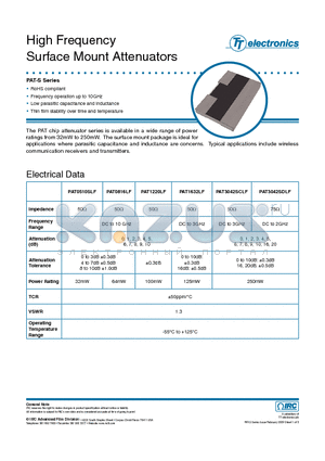 HFR-PAT0816LF-D-10-B datasheet - High Frequency Surface Mount Attenuators