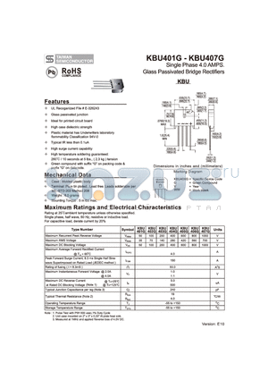 KBU404G datasheet - Single Phase 4.0 AMPS. Glass Passivated Bridge Rectifiers