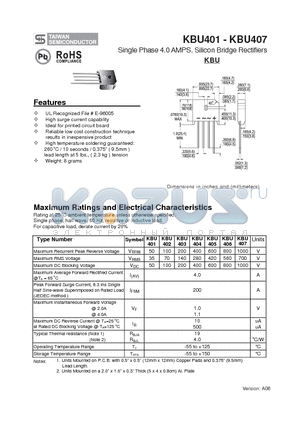 KBU405 datasheet - Single Phase 4.0 AMPS. Silicon Bridge Rectifiers