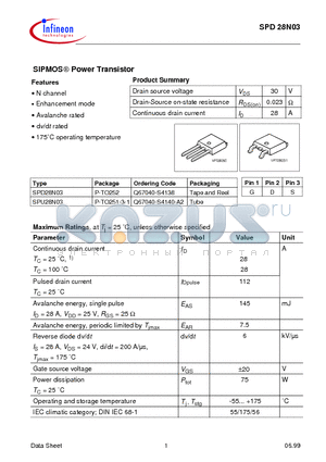 Q67040-S4138 datasheet - SIPMOS Power Transistor