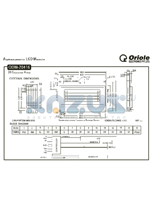ODM-20416 datasheet - Alphanumeric LCD Module