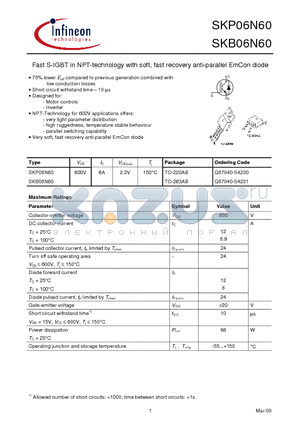 Q67040-S4230 datasheet - Fast S-IGBT in NPT-technology with soft, fast recovery anti-parallel EmCon diode