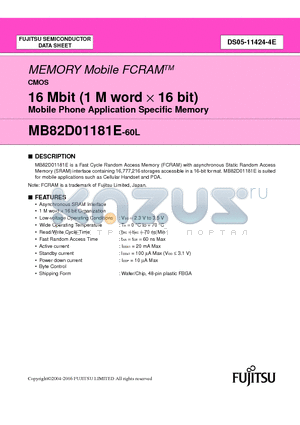 MB82D01181E-60L datasheet - 16 Mbit (1 M word  16 bit) Mobile Phone Application Specific Memory