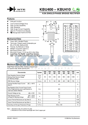 KBU406 datasheet - 4.0A SINGLE-PHASE BRIDGE RECTIFIER