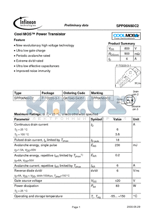 Q67040-S4351 datasheet - Cool MOS  Power Transistor