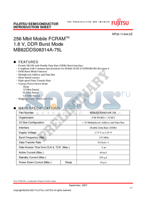MB82DDS08314A-75L datasheet - 256 Mbit Mobile FCRAM 1.8 V, DDR Burst Mode
