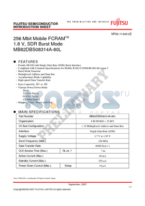 MB82DBS08314A-80L datasheet - 256 Mbit Mobile FCRAM 1.8 V, SDR Burst Mode