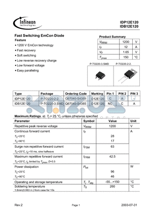 Q67040-S4389 datasheet - Fast Switching EmCon Diode