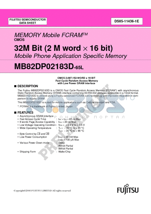 MB82DP02183D datasheet - 32M Bit (2 M word  16 bit) Mobile Phone Application Specific Memory