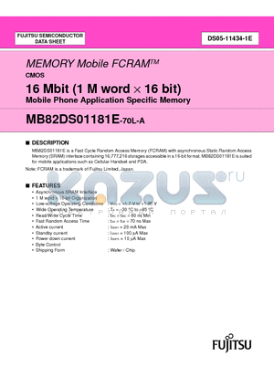 MB82DS01181E-70LWT-A datasheet - Mobile Phone Application Specific Memory