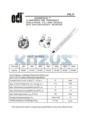 PK80F datasheet - MINIBRIDGE 12 AMPERES-TAB TERMINALS SINGLE-PHASE, FULL-WAVE BRIDGES HEAT SINK AND CHASSIS MOUNTING