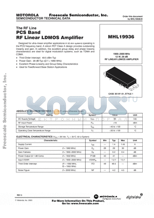 MHL19936 datasheet - PCS BAND RF LINEAR LDMOS AMPLIFIER