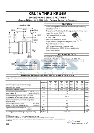 KBU4B datasheet - SINGLE-PHASE BRIDGE RECTIFIER