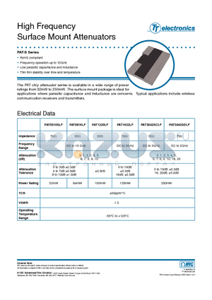 HFR-PAT1220LF-D-0-T datasheet - High Frequency Surface Mount Attenuators