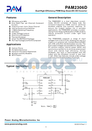 PAM2306D datasheet - Dual High-Efficiency PWM Step-Down DC-DC Coverter