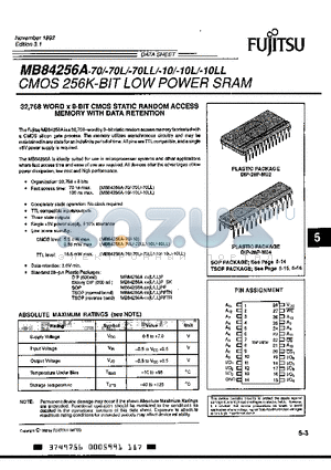 MB84256A-10LPFTR datasheet - CMOS 256K-BIT LOW POWER SRAM