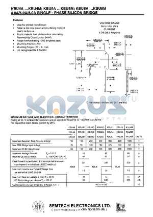 KBU4J datasheet - 4.0A/6.0A/8.0A SINGLE - PHASE SILICON BRIDGE