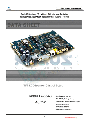 NCB400U4 datasheet - TFT LCD Monitor Control Board