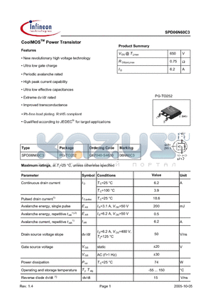 Q67040-S4630 datasheet - CoolMOS Power Transistor