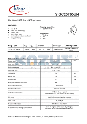 Q67041-A4667-A001 datasheet - HIGHT SPEED IGBT CHIP IN NPT-TECHNOLOGY