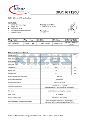 Q67041-A4673-A003 datasheet - IGBT Chip in NPT-technology