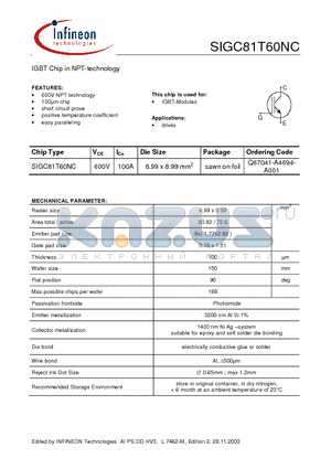 Q67041-A4694-A001 datasheet - IGBT Chip in NPT-technology