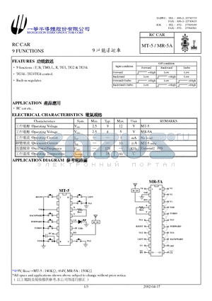 MR-5A datasheet - RC CAR 9 FUNCTIONS